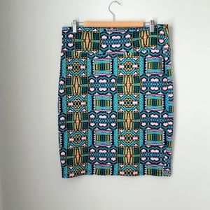 Lularoe Aqua Aztec Inspired Printed Pencil Skirt
